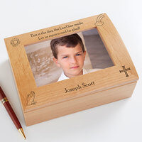 Personalized Boys First Communion Wooden Photo Box