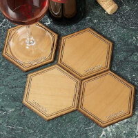 Personalized Wood Coasters - Hexagon Alderwood