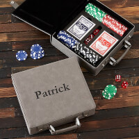 Personalized Grey Leatherette Poker Chip Set