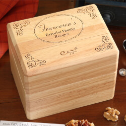 Engraved Wooden Recipe Box and Cards - Family Favorites